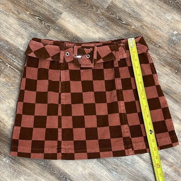 Womens Go-go Mini Skirt Size 6 Corduroy Chestnut Check Belt 70s Wild Fable - Picture 8 of 12